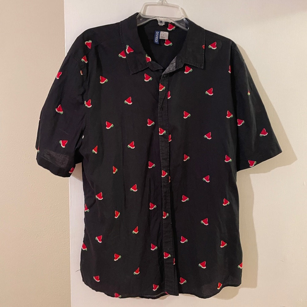 Divided Black Shirt with Watermelon Pattern